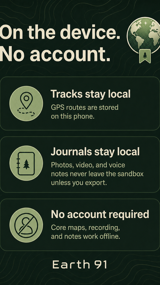 On-device data storage with no account required
