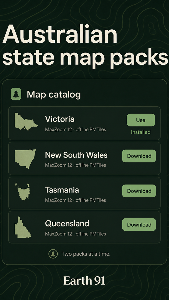 Australian state map pack catalog with download sizes